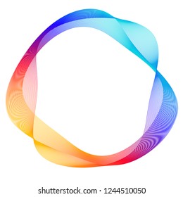 Design elements. Wave of many purple lines circle ring. Abstract vertical wavy stripes on white background isolated. Vector illustration EPS 10. Colourful waves with lines created using Blend Tool
