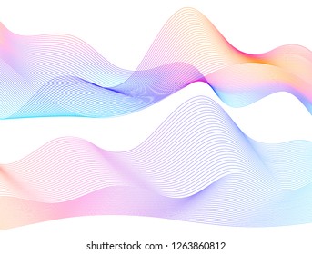 Design elements. Wave of many purple lines circle ring. Abstract vertical wavy stripes on white background isolated. Vector illustration EPS 10. Colourful waves with lines created using Blend Tool 