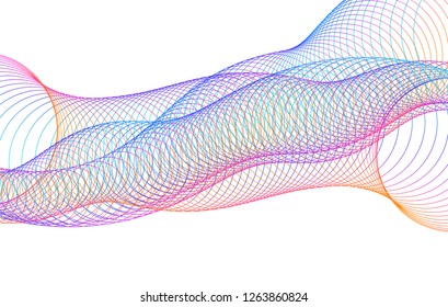 Design elements. Wave of many purple lines circle ring. Abstract vertical wavy stripes on white background isolated. Vector illustration EPS 10. Colourful waves with lines created using Blend Tool 