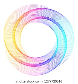Design elements. Wave of many purple lines circle ring. Abstract vertical wavy stripes on white background isolated. Vector illustration EPS 10. Colourful waves with lines created using Blend Tool 