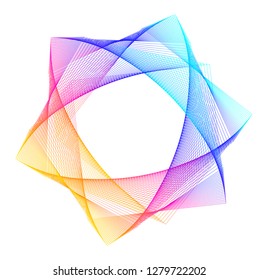 Design elements. Wave of many purple lines circle frame. Abstract vertical wavy stripes on white background isolated. Vector illustration EPS 10. Colourful waves with lines created using Blend Tool