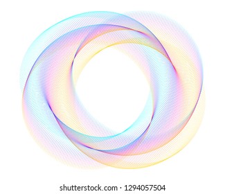 Design elements. Wave of many purple lines circle ring. Abstract vertical wavy stripes on white background isolated. Vector illustration EPS 10. Colourful waves with lines created using Blend Tool 