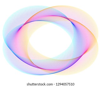 Design elements. Wave of many purple lines circle ring. Abstract vertical wavy stripes on white background isolated. Vector illustration EPS 10. Colourful waves with lines created using Blend Tool 