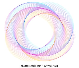 Design elements. Wave of many purple lines circle ring. Abstract vertical wavy stripes on white background isolated. Vector illustration EPS 10. Colourful waves with lines created using Blend Tool 