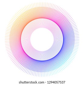 Design elements. Wave of many purple lines circle ring. Abstract vertical wavy stripes on white background isolated. Vector illustration EPS 10. Colourful waves with lines created using Blend Tool 