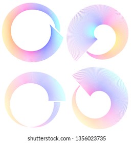 Design elements. Wave of many purple lines circle ring. Abstract vertical wavy stripes on white background isolated. Vector illustration EPS 10. Colourful waves with lines created using Blend Tool 