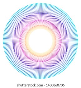 Design elements. Wave of many purple lines circle ring. Abstract vertical wavy stripes on white background isolated. Vector illustration EPS 10. Colourful waves with lines created using Blend Tool 