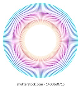 Design elements. Wave of many purple lines circle ring. Abstract vertical wavy stripes on white background isolated. Vector illustration EPS 10. Colourful waves with lines created using Blend Tool 