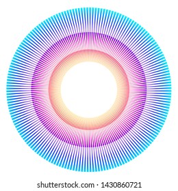 Design elements. Wave of many purple lines circle ring. Abstract vertical wavy stripes on white background isolated. Vector illustration EPS 10. Colourful waves with lines created using Blend Tool 