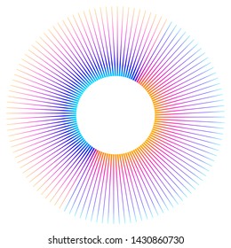 Design elements. Wave of many purple lines circle ring. Abstract vertical wavy stripes on white background isolated. Vector illustration EPS 10. Colourful waves with lines created using Blend Tool 