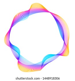 Design elements. Wave of many purple lines circle ring. Abstract vertical wavy stripes on white background isolated. Vector illustration EPS 10. Colourful waves with lines created using Blend Tool 