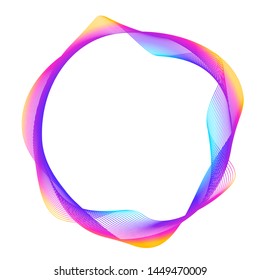 Design elements. Wave of many purple lines circle ring. Abstract vertical wavy stripes on white background isolated. Vector illustration EPS 10. Colourful waves with lines created using Blend Tool