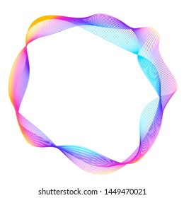 Design elements. Wave of many purple lines circle ring. Abstract vertical wavy stripes on white background isolated. Vector illustration EPS 10. Colourful waves with lines created using Blend Tool
