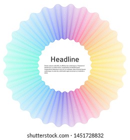Design elements. Wave of many purple lines circle ring. Abstract rainbow wavy stripes on white background isolated. Vector illustration EPS 10. Colourful waves with lines created using Blend Tool 