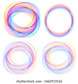 Design elements. Wave of many purple lines circle ring. Abstract vertical wavy stripes on white background isolated. Vector illustration EPS 10. Colourful waves with lines created using Blend Tool 