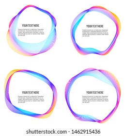 Design elements. Wave of many purple lines circle ring. Abstract vertical wavy stripes on white background isolated. Vector illustration EPS 10. Colourful waves with lines created using Blend Tool
