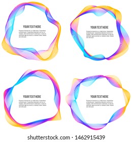 Design elements. Wave of many purple lines circle ring. Abstract vertical wavy stripes on white background isolated. Vector illustration EPS 10. Colourful waves with lines created using Blend Tool