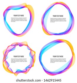 Design elements. Wave of many purple lines circle ring. Abstract vertical wavy stripes on white background isolated. Vector illustration EPS 10. Colourful waves with lines created using Blend Tool