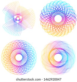 Design elements. Wave of many purple lines circle ring. Abstract vertical wavy stripes on white background isolated. Vector illustration EPS 10. Colourful waves with lines created using Blend Tool