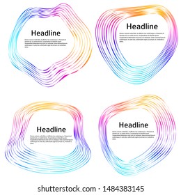 Design elements. Wave of many purple lines circle ring. Abstract vertical wavy stripes on white background isolated. Vector illustration EPS 10. Colourful waves with lines created using Blend Tool 