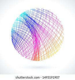 Design elements. Wave of many purple lines circle ring. Abstract vertical wavy stripes on white background isolated. Vector illustration EPS 10. Colourful waves with lines created using Blend Tool