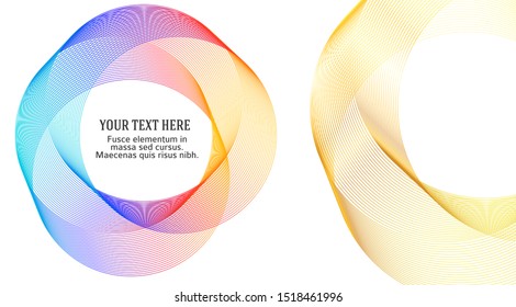 Design elements. Wave of many purple lines circle ring. Abstract vertical wavy stripes on white background isolated. Vector illustration EPS 10. Colourful waves with lines created using Blend Tool