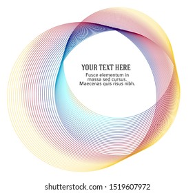 Design elements. Wave of many purple lines circle ring. Abstract vertical wavy stripes on white background isolated. Vector illustration EPS 10. Colourful waves with lines created using Blend Tool
