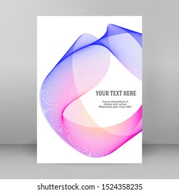  Elementos de diseño. Ola de muchas líneas violetas anillo circular. Unas franjas onduladas verticales abstractas sobre fondo blanco aisladas. Ilustración del vector EPS 10. Olas en color con líneas creadas mediante la herramienta Mezcla