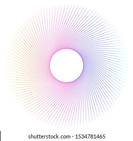 Design elements. Wave of many purple lines circle ring. Abstract vertical wavy stripes on white background isolated. Vector illustration EPS 10. Colourful waves with lines created using Blend Tool