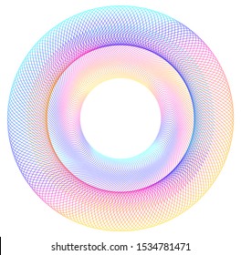 Design elements. Wave of many purple lines circle ring. Abstract vertical wavy stripes on white background isolated. Vector illustration EPS 10. Colourful waves with lines created using Blend Tool