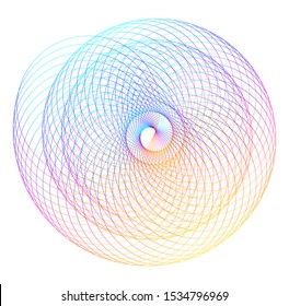 Design elements. Wave of many purple lines circle ring. Abstract vertical wavy stripes on white background isolated. Vector illustration EPS 10. Colourful waves with lines created using Blend Tool