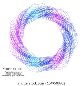 Design elements. Wave of many purple lines circle ring. Abstract vertical wavy stripes on white background isolated. Vector illustration EPS 10. Colourful waves with lines created using Blend Tool