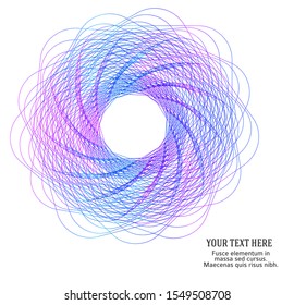 Design elements. Wave of many purple lines circle ring. Abstract vertical wavy stripes on white background isolated. Vector illustration EPS 10. Colourful waves with lines created using Blend Tool
