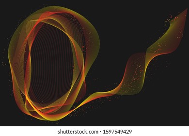 Design elements. Wave of many purple, green, red and yellow lines circle ring. Abstract vertical wavy stripes on green, yellow, gray, brown background isolated. Vector illustration EPS 10. Colourful