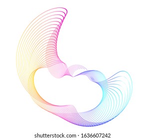 Design elements. Wave of many purple lines circle ring. Abstract vertical wavy stripes on white background isolated. Vector illustration EPS 10. Colourful waves with lines created using Blend Tool