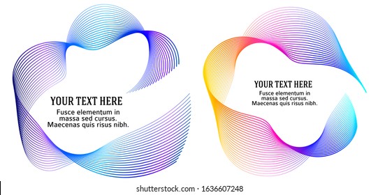 Design elements. Wave of many purple lines circle ring. Abstract vertical wavy stripes on white background isolated. Vector illustration EPS 10. Colourful waves with lines created using Blend Tool