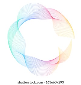 Design elements. Wave of many purple lines circle ring. Abstract vertical wavy stripes on white background isolated. Vector illustration EPS 10. Colourful waves with lines created using Blend Tool