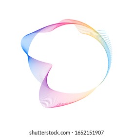 Design elements. Wave of many purple lines circle ring. Abstract vertical wavy stripes on white background isolated. Vector illustration EPS 10. Colourful waves with lines created using Blend Tool