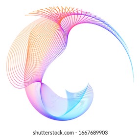 Design elements. Wave of many purple lines circle ring. Abstract vertical wavy stripes on white background isolated. Vector illustration EPS 10. Colourful waves with lines created using Blend Tool