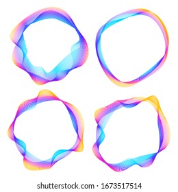  Elementos de diseño. Ola de muchas líneas violetas anillo circular. Unas franjas onduladas verticales abstractas sobre fondo blanco aisladas. Ilustración del vector EPS 10. Olas en color con líneas creadas mediante la herramienta Mezcla