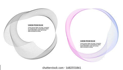 Design Elements. Wave Of Many Purple Lines Circle Ring. Abstract Vertical Wavy Stripes On White Background Isolated. Vector Illustration EPS 10. Colourful Waves With Lines Created Using Blend Tool