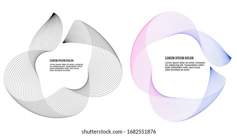 Design elements. Wave of many purple lines circle ring. Abstract vertical wavy stripes on white background isolated. Vector illustration EPS 10. Colourful waves with lines created using Blend Tool