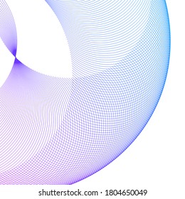 Elementos de diseño. Ola de muchas líneas violetas anillo de círculo. Resumen de rayas onduladas verticales sobre fondo blanco aislado. Ilustración del vector EPS 10. Ondas coloridas con líneas creadas mediante la herramienta Mezcla