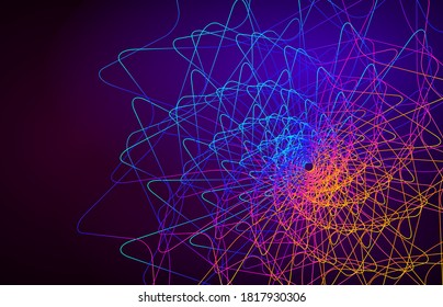Design elements. Wave of many purple lines circle ring. Abstract vertical wavy stripes on dark background. Vector illustration EPS 10. Colourful waves with lines created using Blend Tool