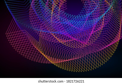 Design elements. Wave of many purple lines circle ring. Abstract vertical wavy stripes on dark background. Vector illustration EPS 10. Colourful waves with lines created using Blend Tool