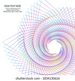 Elementos de diseño. Ola de muchas líneas violetas anillo de círculo. Resumen de rayas onduladas verticales sobre fondo blanco aislado. Ilustración del vector EPS 10. Ondas coloridas con líneas creadas mediante la herramienta Mezcla