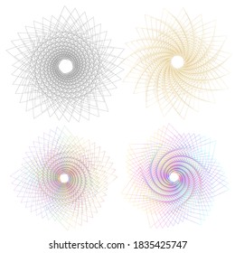 Design elements. Wave of many purple lines circle ring. Abstract vertical wavy stripes on white background isolated. Vector illustration EPS 10. Colourful waves with lines created using Blend Tool