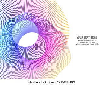 Design elements. Wave of many purple lines circle ring. Abstract vertical wavy stripes on white background isolated. Vector illustration EPS 10. Colourful waves with lines created using Blend Tool