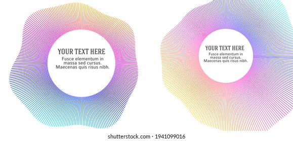 Design elements. Wave of many purple lines circle ring. Abstract vertical wavy stripes on white background isolated. Vector illustration EPS 10. Colourful waves with lines created using Blend Tool