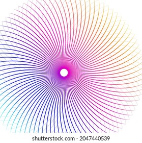 Design elements. Wave of many purple lines circle ring. Abstract vertical wavy stripes on white background isolated. Vector illustration EPS 10. Colourful waves with lines created using Blend Tool